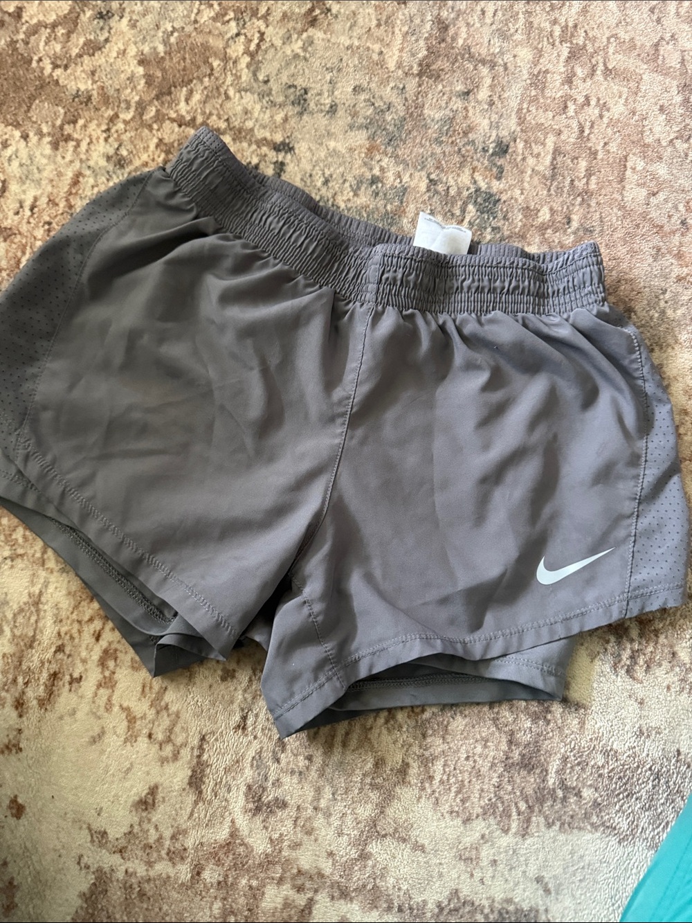 Nike Gray Athletic Running Shorts with White Swoosh